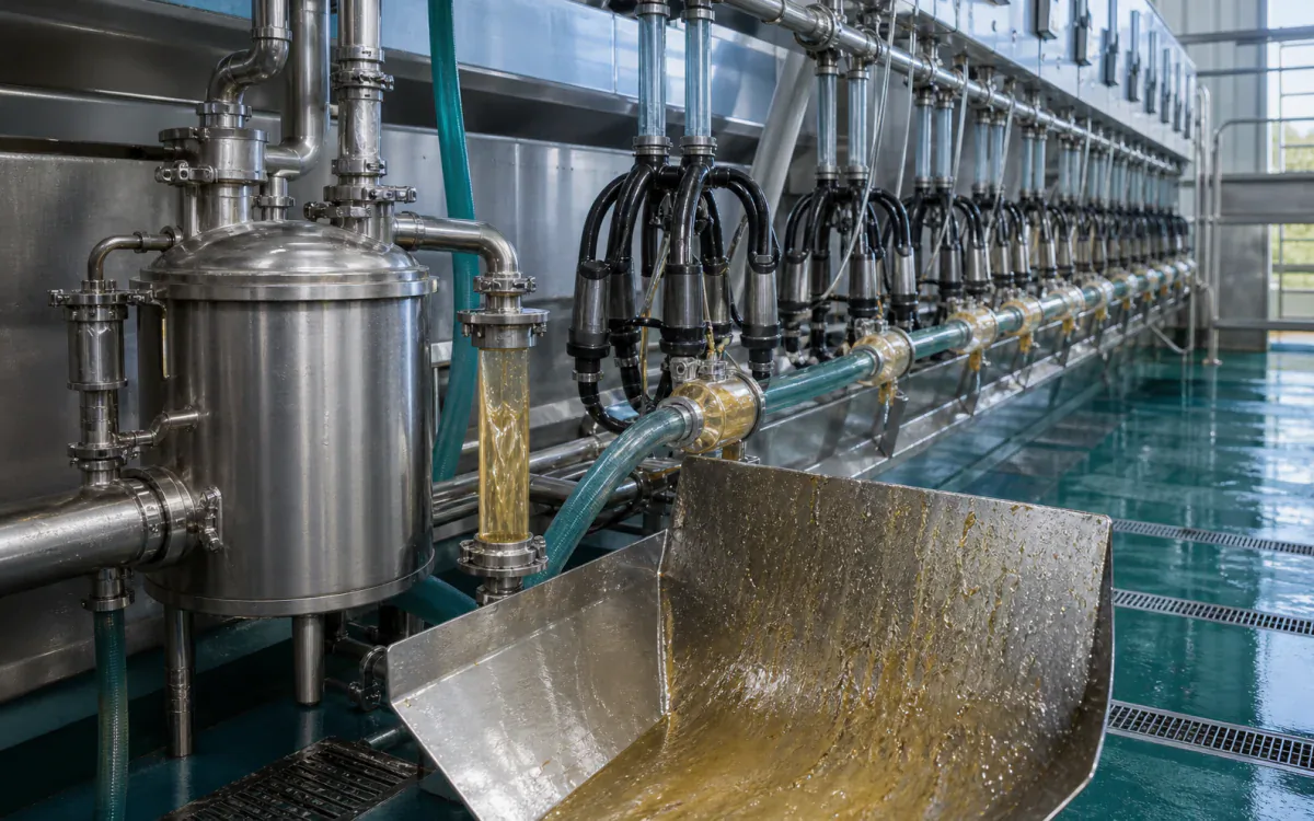 Dairy milking clusters and stainless lines connected to a contained CIP wash circuit